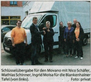 Schlüsselübergabe für den Movano mit Nico Schäfer, Mathias Schinner, Ingrid Moisa für die Blankenhainer Tafel (von links)